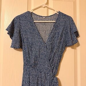 Boho Blue Ditsy Floral High-Low Wrap Dress